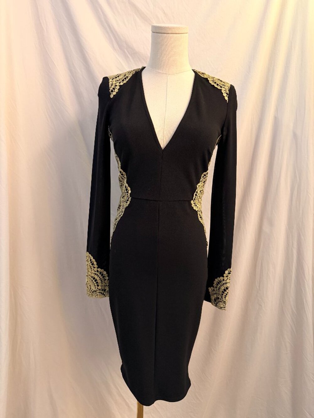 Akira Black Lace Trim Mesh Sleeve Dress - Picture 1 of 5
